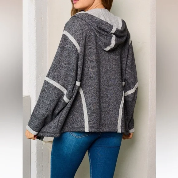 Denim Long Sleeve Hooded Open Front Cardigan - Picture 3 of 3